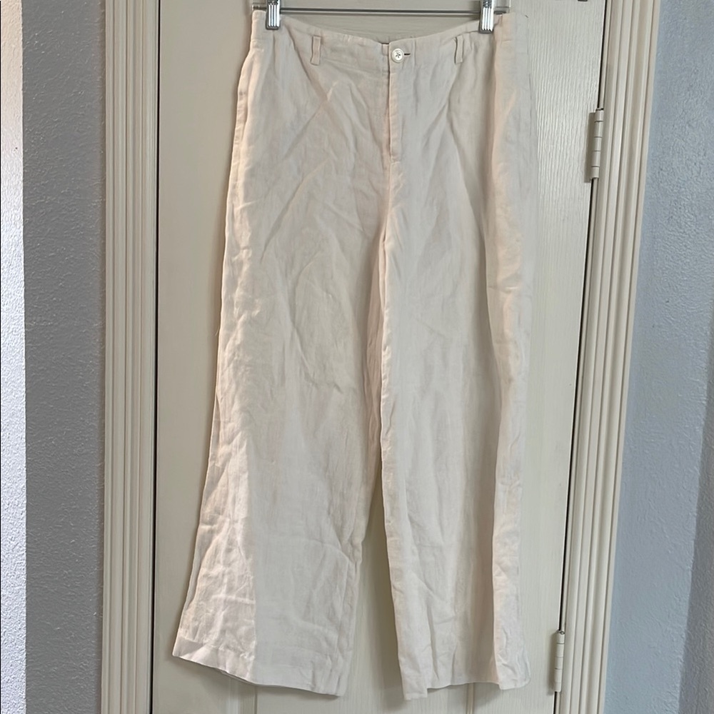 Lauren Ralph Lauren Cream Wide Leg Linen Pants